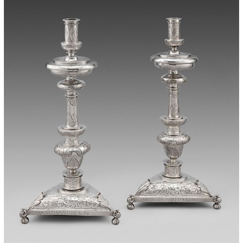 A Rare Pair of Spanish Candlesticks